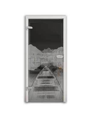 Ganzglastür Boot Gelasert Auf Grauglas