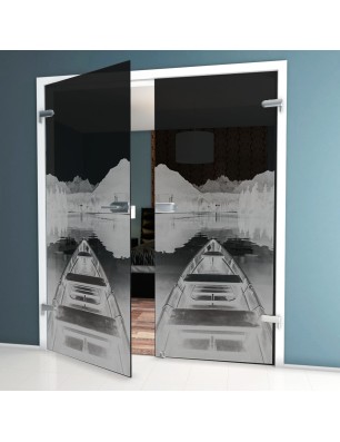 Ganzglastür Boot Gelasert Auf Grauglas