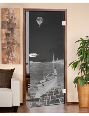 Ganzglastür Boot 4 Gelasert Auf Grauglas