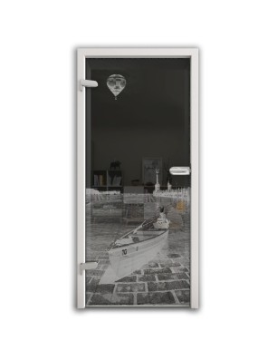 Ganzglastür Boot 4 Gelasert Auf Grauglas