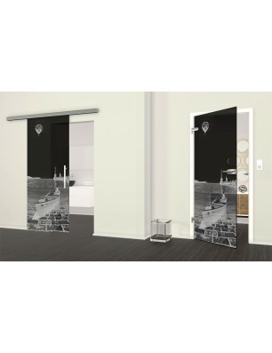 Ganzglastür Boot 4 Gelasert Auf Grauglas