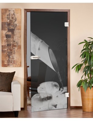 Ganzglastür Wellness  Gelasert Auf Grauglas