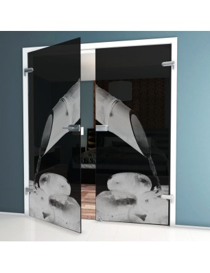 Ganzglastür Wellness  Gelasert Auf Grauglas