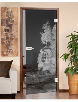 Ganzglastür Klippe II Gelasert Auf Grauglas