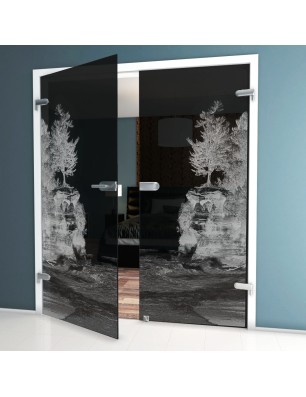 Ganzglastür Klippe II Gelasert Auf Grauglas