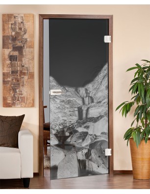 Ganzglastür Wasserfall Gelasert Auf Grauglas