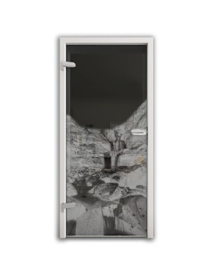 Ganzglastür Wasserfall Gelasert Auf Grauglas