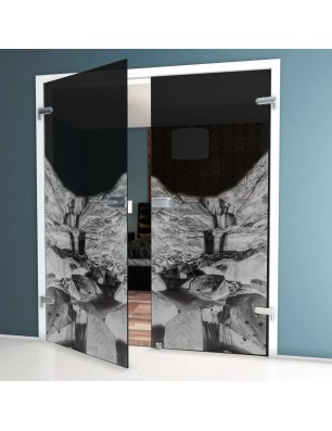 Ganzglastür Wasserfall Gelasert Auf Grauglas