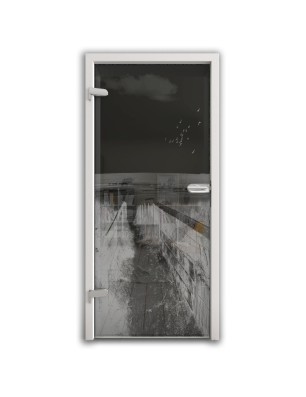 Ganzglastür Steg III Gelasert Auf Grauglas