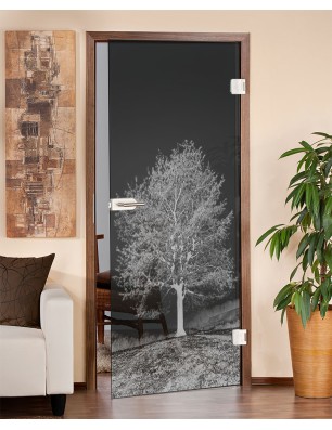 Ganzglastür Baum Gelasert Auf Grauglas