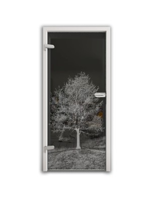 Ganzglastür Baum Gelasert Auf Grauglas
