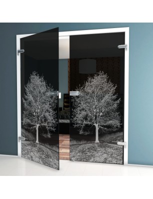 Ganzglastür Baum Gelasert Auf Grauglas