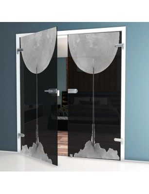 Ganzglastür Rakete Gelasert Auf Grauglas