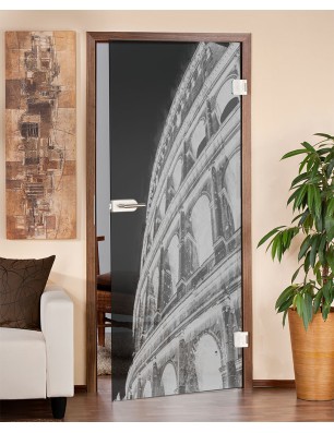 Ganzglastür Kolosseum Gelasert Auf Grauglas