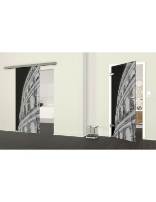 Ganzglastür Kolosseum Gelasert Auf Grauglas