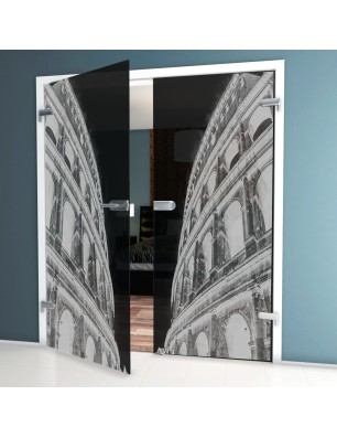 Ganzglastür Kolosseum Gelasert Auf Grauglas