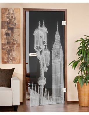 Ganzglastür Big Ben Gelasert Auf Grauglas
