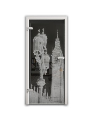 Ganzglastür Big Ben Gelasert Auf Grauglas
