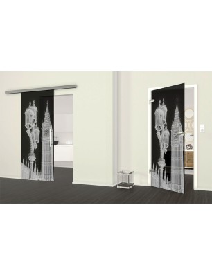 Ganzglastür Big Ben Gelasert Auf Grauglas