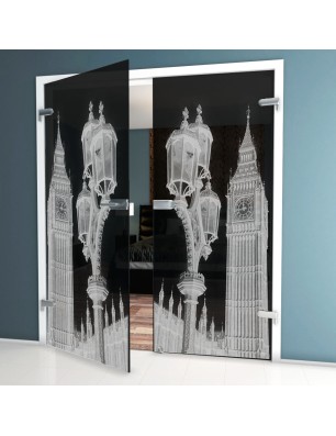 Ganzglastür Big Ben Gelasert Auf Grauglas