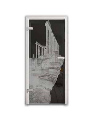 Ganzglastür Greece Gelasert Auf Grauglas