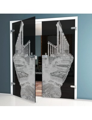 Ganzglastür Greece Gelasert Auf Grauglas