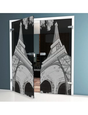 Ganzglastür Eifelturm 3 Gelasert Auf Grauglas