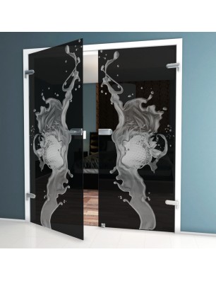 Ganzglastür Erdbeere Gelasert Auf Grauglas