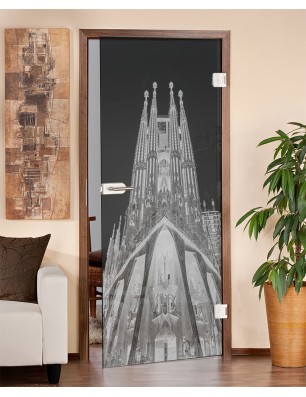 Ganzglastür Barcelona Gelasert Auf Grauglas