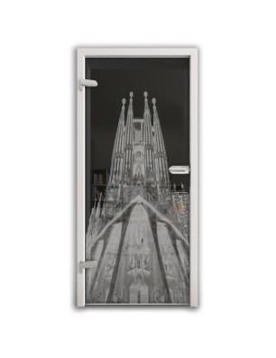 Ganzglastür Barcelona Gelasert Auf Grauglas