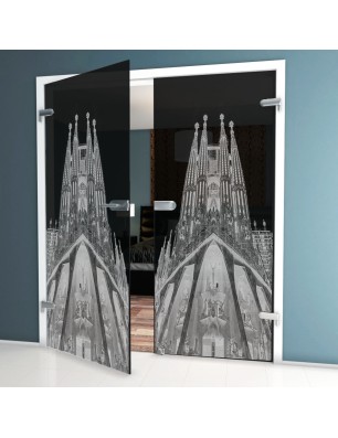 Ganzglastür Barcelona Gelasert Auf Grauglas