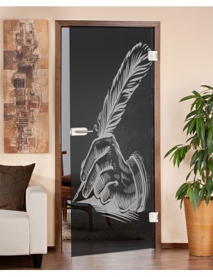 Ganzglastür Sign Gelasert Auf Grauglas