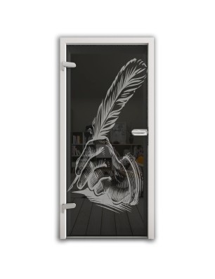 Ganzglastür Sign Gelasert Auf Grauglas