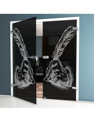 Ganzglastür Sign Gelasert Auf Grauglas