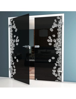 Ganzglastür Kaffeebohnen III Gelasert Auf Grauglas