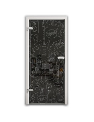 Ganzglastür Rock and Roll Gelasert Auf Grauglas