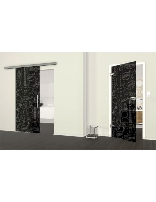 Ganzglastür Rock and Roll Gelasert Auf Grauglas