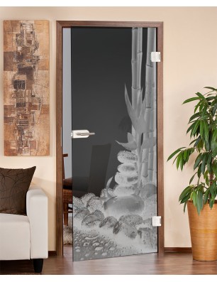 Ganzglastür Wellness 4 Gelasert Auf Grauglas