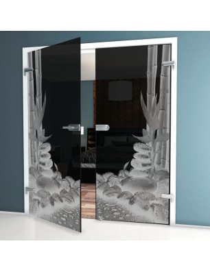 Ganzglastür Wellness 4 Gelasert Auf Grauglas