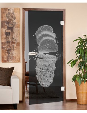 Ganzglastür Brotzeit Gelasert Auf Grauglas