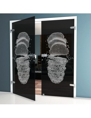 Ganzglastür Brotzeit Gelasert Auf Grauglas