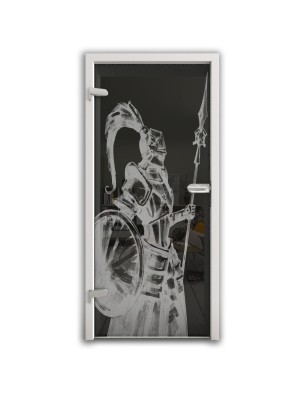 Ganzglastür Krieger Gelasert Auf Grauglas