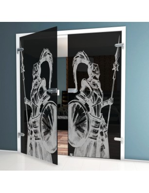 Ganzglastür Krieger Gelasert Auf Grauglas