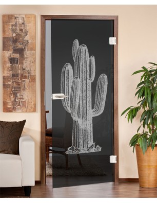 Ganzglastür Kaktus Gelasert Auf Grauglas