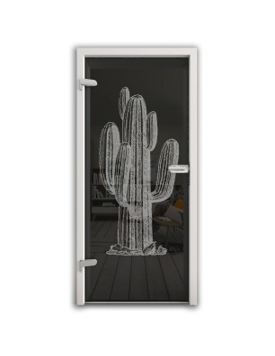 Ganzglastür Kaktus Gelasert Auf Grauglas