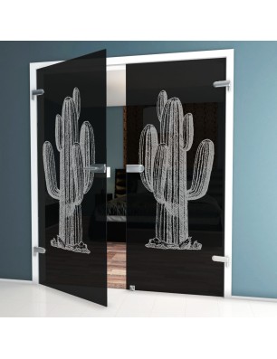 Ganzglastür Kaktus Gelasert Auf Grauglas