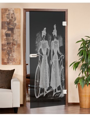 Ganzglastür Fahrrad Gelasert Auf Grauglas