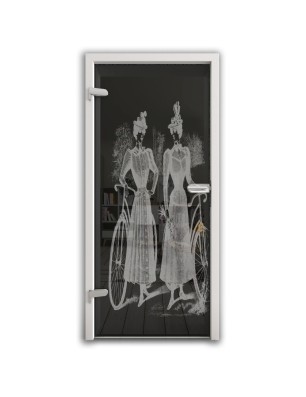 Ganzglastür Fahrrad Gelasert Auf Grauglas