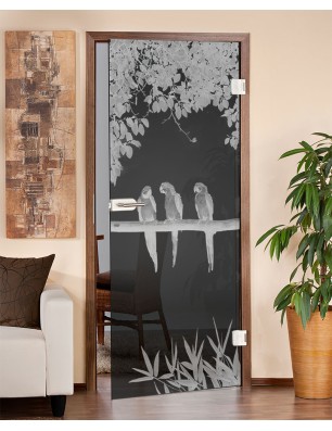 Ganzglastür Pappagei II Gelasert Auf Grauglas