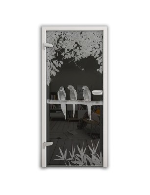 Ganzglastür Pappagei II Gelasert Auf Grauglas